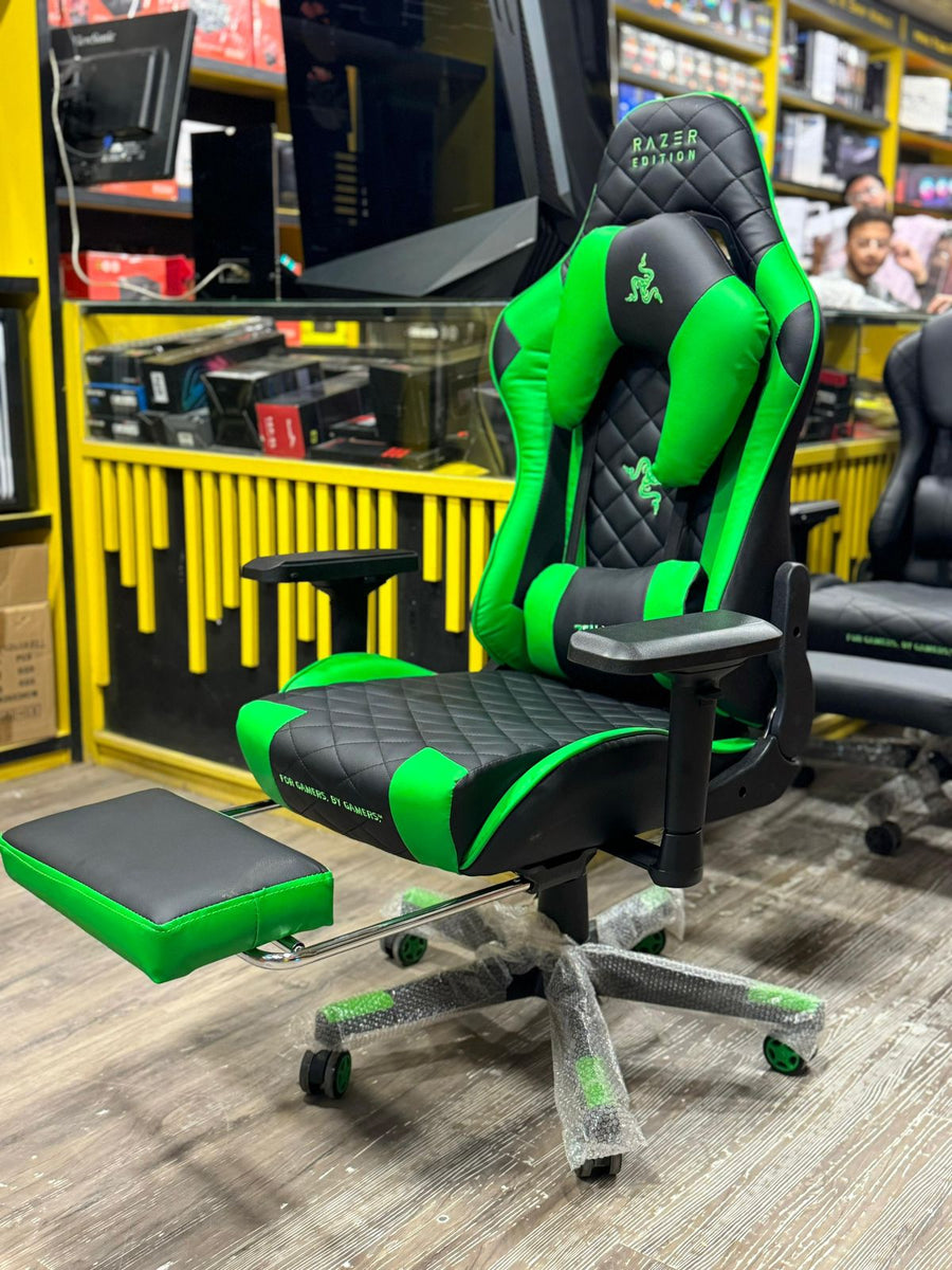 Razer Gaming Chair Reclining X shape With Footrest 180 Degree (Green