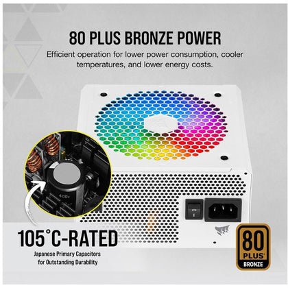 Corsair Power Supply CX750F RGB, 750 Watt, 80 PLUS Bronze White