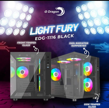 Edragon Casing Light Fury Black Gaming -  No Fans