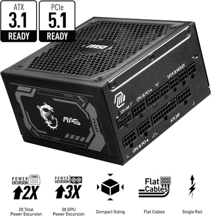 MSI Power Supply MAG A1000GL PCIE 5 Gaming 80 Plus Gold