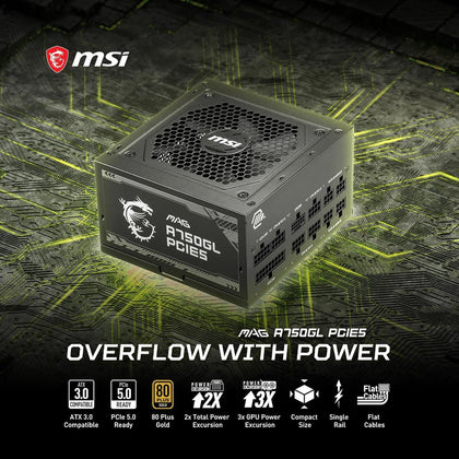 MSI Power Supply MAG A750GL PCIE5 750W 80 Plus Gold Fully Modular