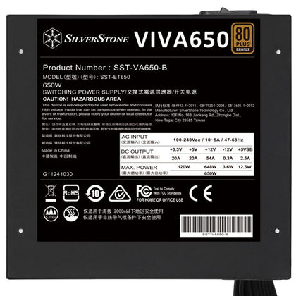 SilverStone Power Supply VIVA 650 650 Watt 80+ Bronze