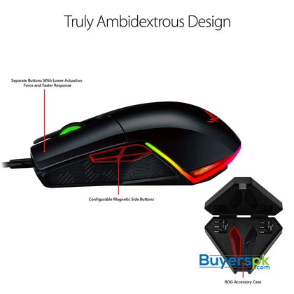 ASUS ROG Pugio Gaming Mouse Aura RGB USB Wired Optical Ergonomic Ambidextrous Gaming Mouse - Mouse