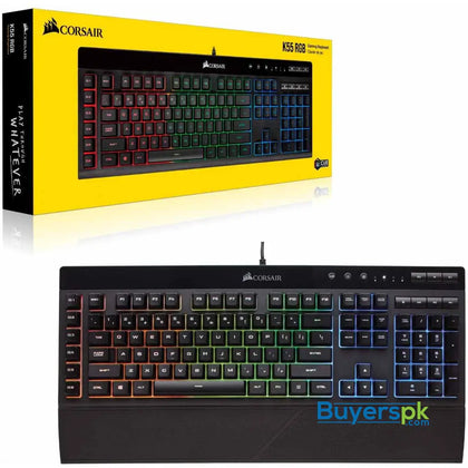 Corsair K55 Rgb Gaming Keyboard - Quiet & Satisfying Led Backlit Keys - Media Controls - Wrist Rest - Price in Pakistan